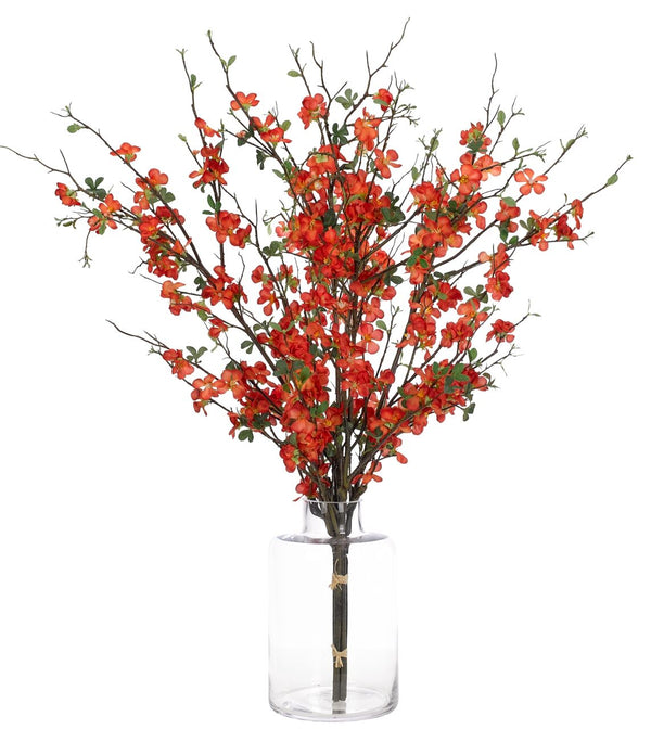 QUINCE BLOSSOM, Orange, In Glass Vase Faux Water garden