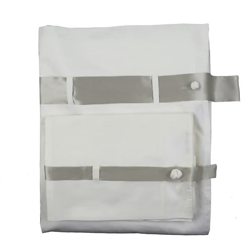 White Cotton sheet set with silk band