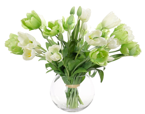 TULIP GREEN WHITE Glass Bubble