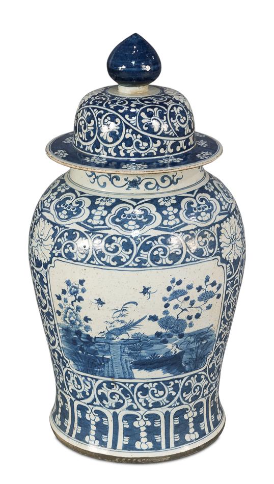 29"x16" Blue&White CANTON JAR w/Lid