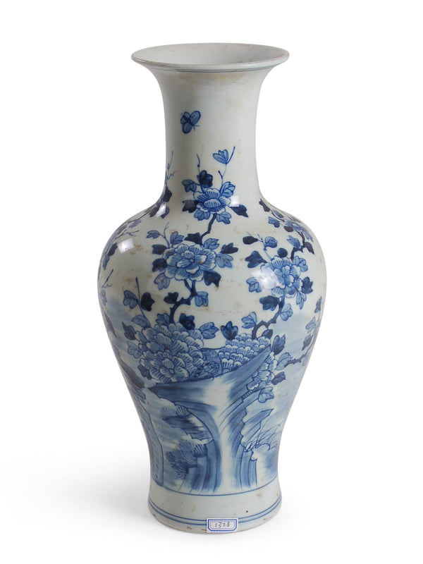 BLUE AND WHITE BIRD AND FLOWER VASE