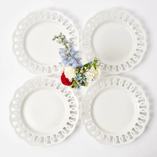 WHITE LACE DINNER PLATES (SET OF 4)