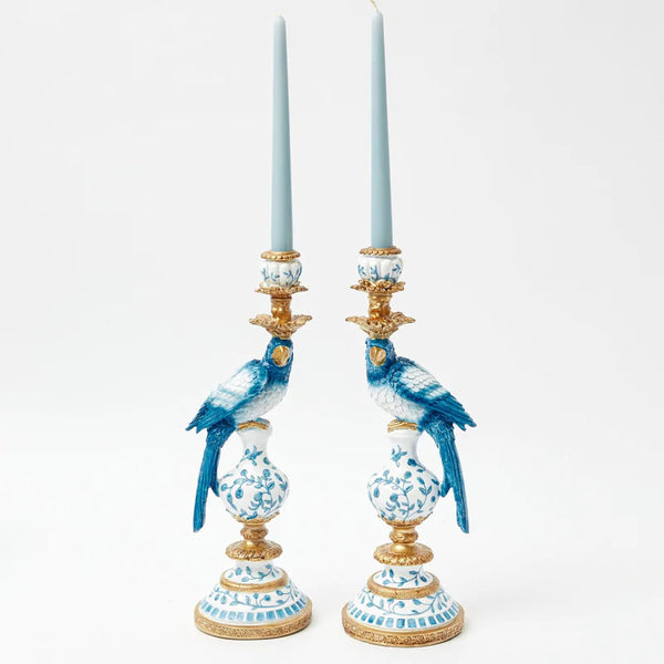 Blue Parrot Candle Holder (Pair)