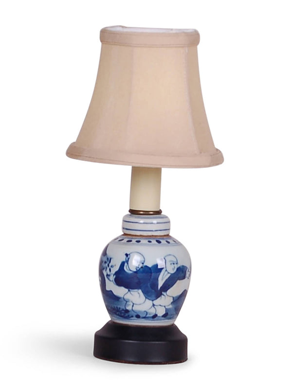 11″ BLUE AND WHITE MINI JAR LAMP