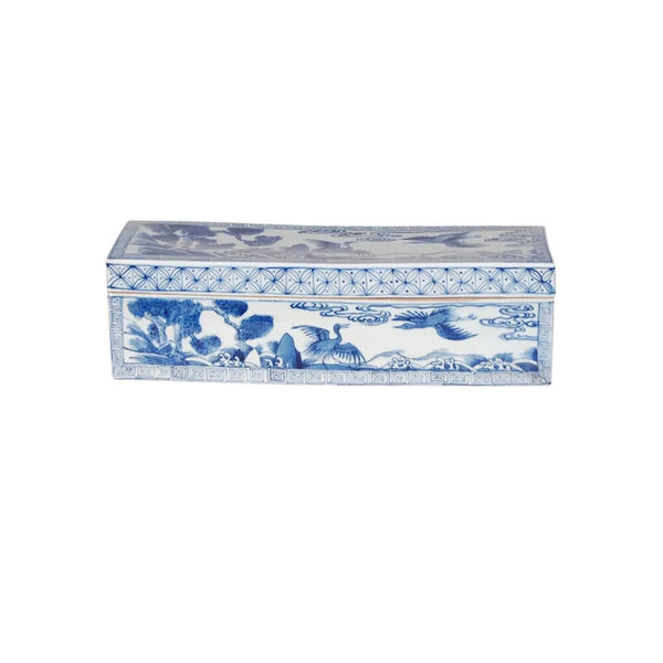 Blue and White Porcelain Decorative Box with Birds and Flowers