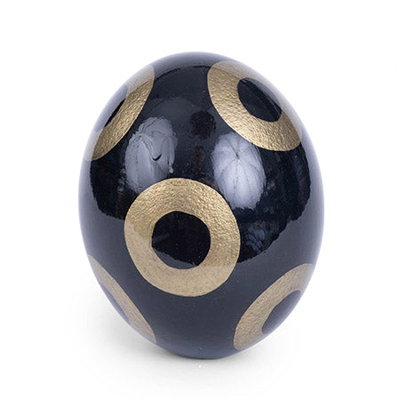 PAINTED OSTRICH EGG - BLACK & GOLD CIRCLES