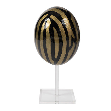 Ostrich Egg - Painted - Zebra - Black/Gold